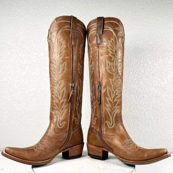 Tan Heeled Boots with Intricate Embroidery - Picture 7 of 12